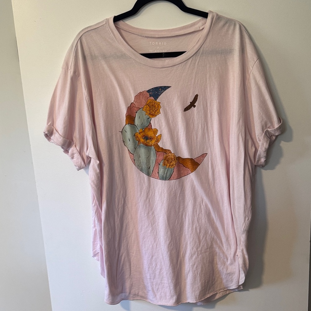 Torrid Light Pink T-Shirt with Moon and Floral Design
